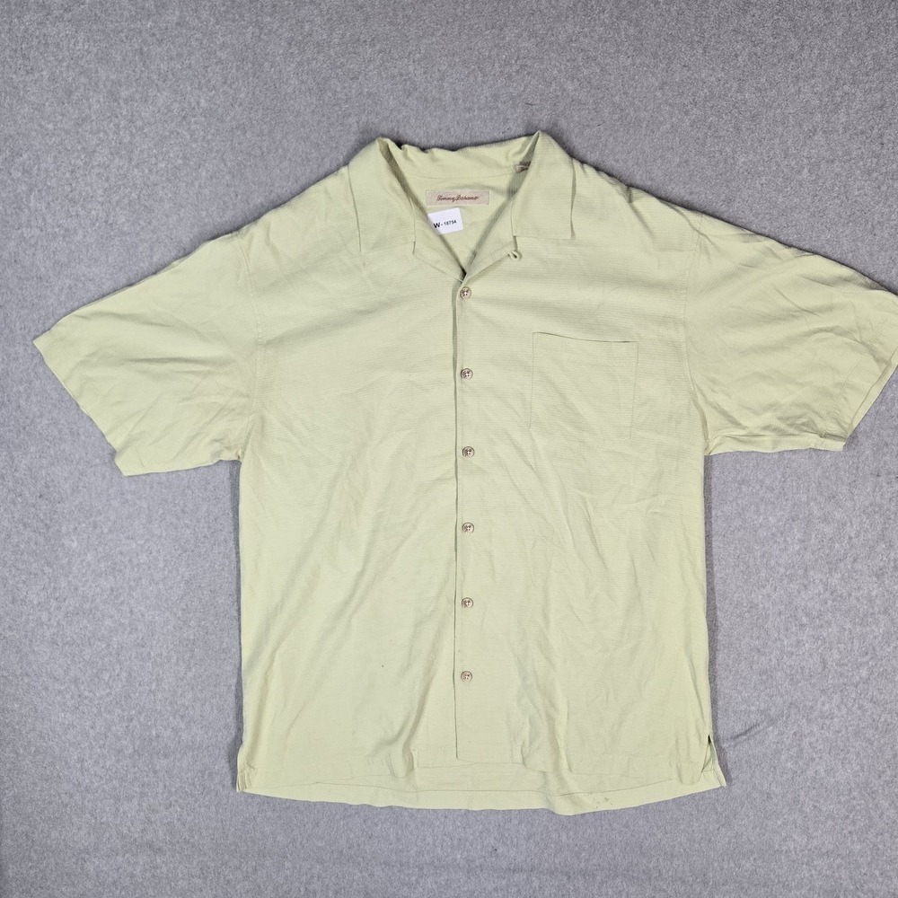 Tommy Bahama Men Button Up Shirt L/G Light Green Silk Casual Shirt Coastal
